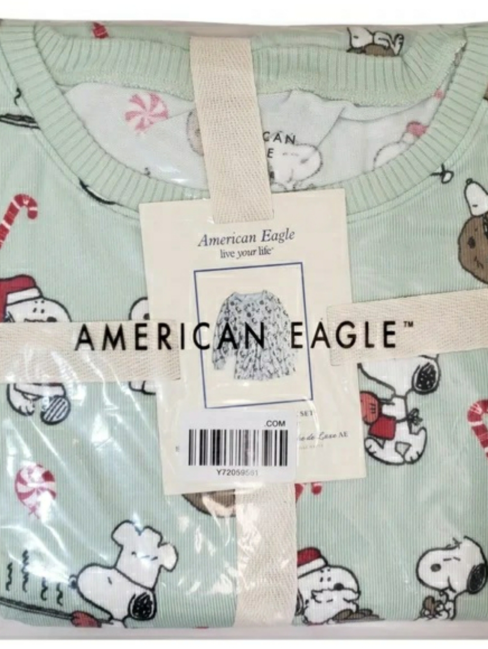 AMERICAN EAGLE Pajama Set Women Snoopy XL Mint Luxe Plush Holiday NWT